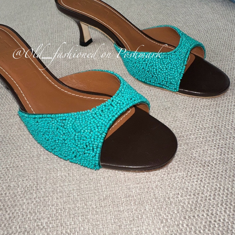 STAUD Brigitte Beaded Slide Sandals - Teal - Picture 10 of 16